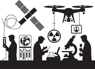 Science and Technology Silhouettes Depicting Research, Innovation, and Scientific Exploration