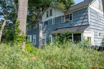 Old Abandoned House Surrounded by Lot Overgrown With Shrubs and Weeds