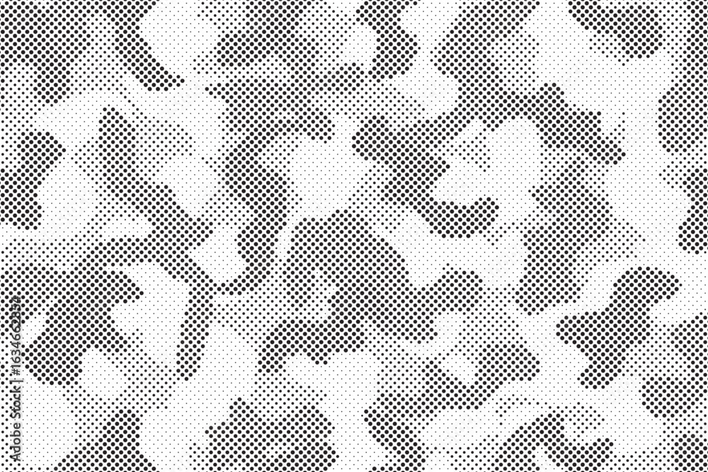Poster abstract halftone seamless camouflage pattern. repeating digital dotted hexagonal camo military text