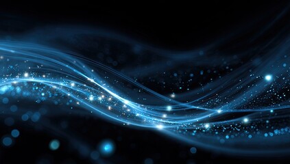 Abstract dark blue waves with light particles
