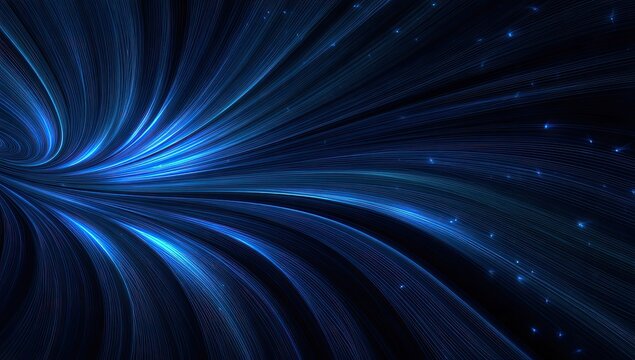 Abstract swirling blue light streaks on a dark background