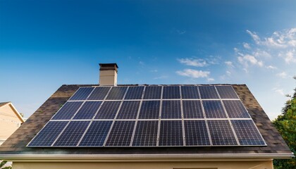 Obraz premium solar battery panel on a roof of a house in a neighborhood area