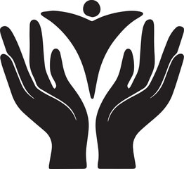 Obraz premium Support and Care Silhouette Hands Holding Symbol Protection and Assistance Vector Illustration