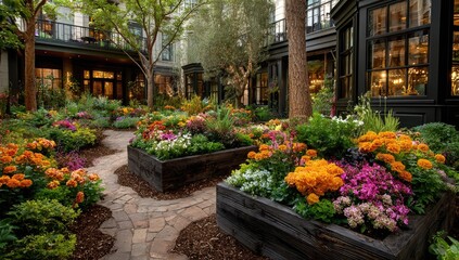 A vibrant courtyard garden