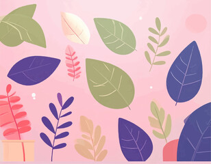 Simple Botanical Seamless Pattern with Leaves