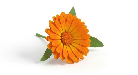 Vibrant calendula flower isolated on pure white surface, studio shot