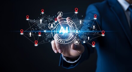 Artificial Intelligence Network Connection Concept  Business Technology Data Analysis Visualization with Human Interaction and Digital Transformation