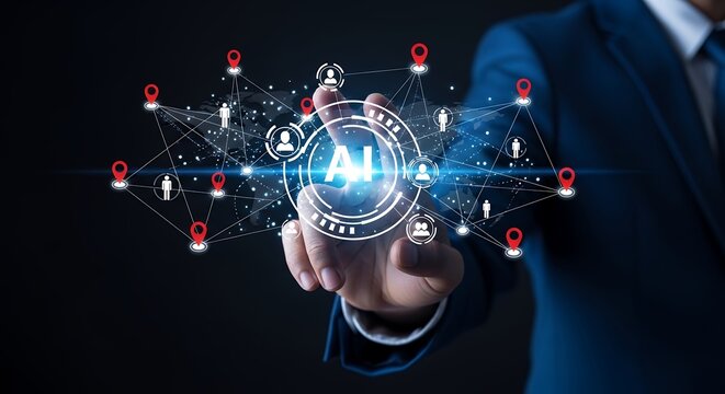 Artificial Intelligence Network Connection Concept  Business Technology Data Analysis Visualization with Human Interaction and Digital Transformation - Powered by Adobe