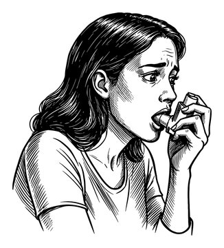 woman using inhaler, black and white clip art preview