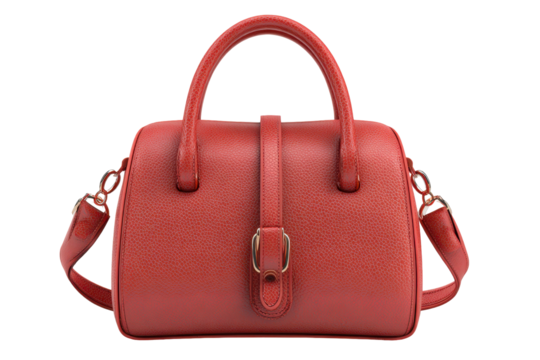 Stylish red handbag with detachable strap showcased against a simple background