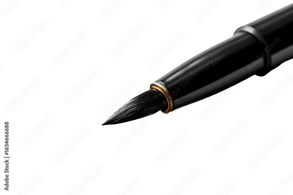 Poster crafting art with precision using a fine-tipped brush on a white background