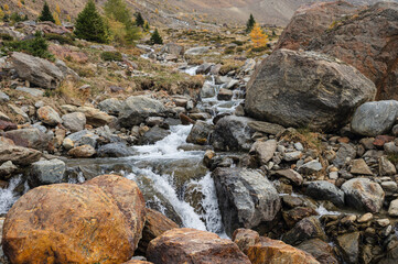 autumnal landscape inside Forni’s Glacier Valley, Santa Caterina Valfurva, Bormio, Sondrio