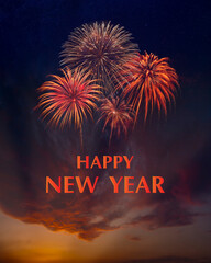 New Year 2026 Holiday banner with fireworks in sky