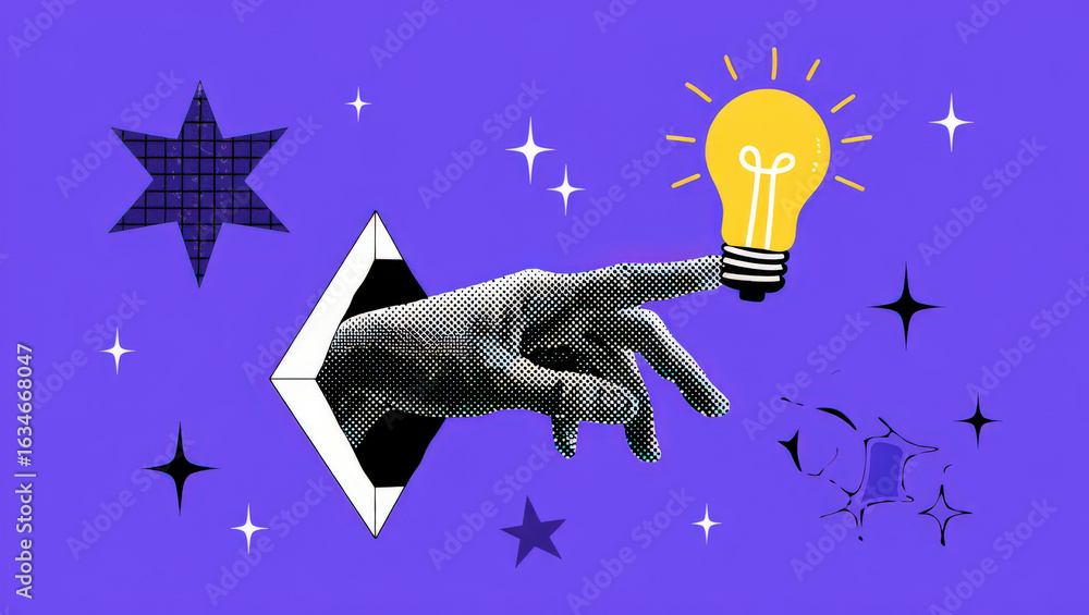 Poster creative idea generation a conceptual image of hand reaching for light bulb symbolizing innovation i