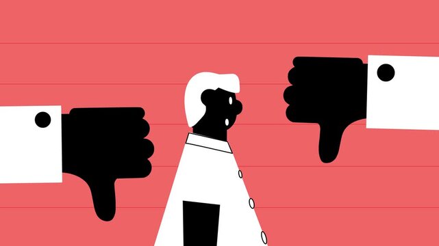Animation of a person and a thumbs-down, representing disappointment, failure, and rejection