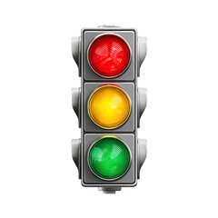 Traffic light, three colored lights, stop go, gray metal pole