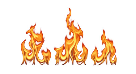 Three flames of fire on a transparent background    .ai generative, transparent background, white background. isolated on white background, png, jpeg, jpg.