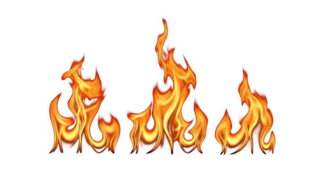 Three flames of fire on a transparent background    .ai generative, transparent background, white background. isolated on white background, png, jpeg, jpg.
