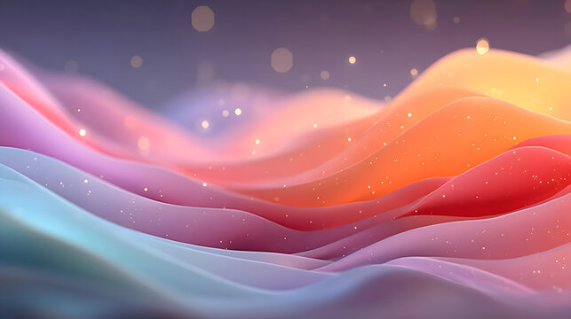 Serene Landscape of Luminous Pastel Waves with Sparkling Bokeh.