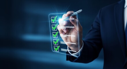 Business Approval Process Illustration  Checking Boxes with Digital Pen Stock Photo for Success Agreement and Positive Outcomes