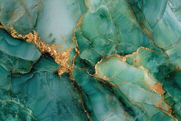 Obraz premium A vibrant green and gold marble-like surface