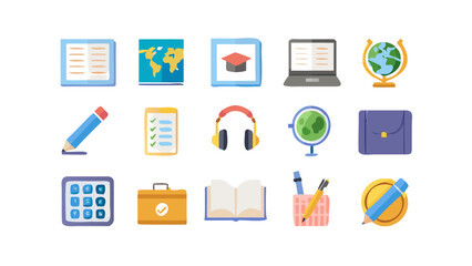 Collection of education and learning icons on a black background