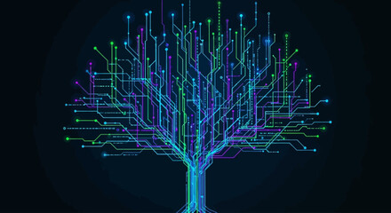 Digital tree illustration depicting interconnected circuits and glowing nodes, representing data.