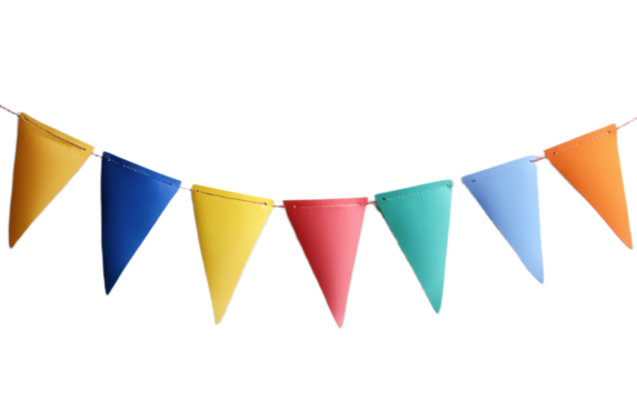 Colorful pennant chain on transparent background, png