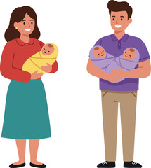 Parents holding newborn babies family illustration with mother and father care vector 