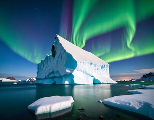 Iceberg illuminated by aurora borealis
