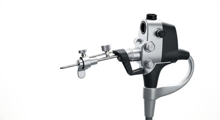 Fototapeta premium Close up of a silver and black medical instrument on a white background in a studio setting ai generated