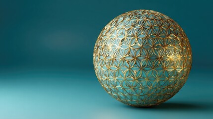 Teal sphere with gold lattice pattern