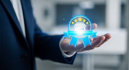 Business Success Icon Held by Businessman  Digital Marketing Strategy  Ecommerce Growth Concept Stock Photo