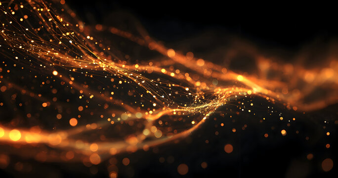 Dynamic Flow of Luminous Golden Particles and Filaments. - Powered by Adobe