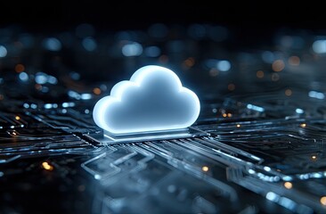 Glowing Cloud Icon on Futuristic Circuit Board