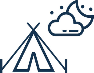 Illustration of a cozy camping scene under the night sky, featuring a tent, stars, and celestial elements, perfect for adventure, travel, and outdoor nature themes