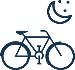 Nighttime bicycle ride illustration with glowing lights, moonlit sky, and serene streets, perfect for cycling, outdoor adventure, and nighttime travel themes