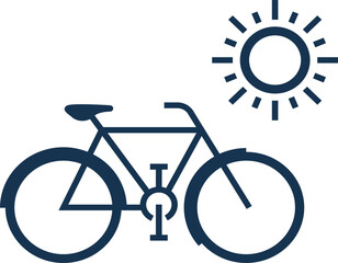 Minimalist outdoor cycling icon featuring a bicycle under the sun, symbolizing healthy lifestyle, eco-friendly transport, summer rides, and active outdoor adventures
