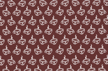 Seamless coffee cup pattern. Repeating coffee mug background. Cute coffee doodle outline design. Modern hot coffe pattern background. Minimalist coffee cup texture icon.