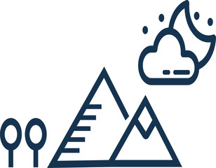 Mountain scene with night sky and trees illustration, ideal for outdoor adventure, stargazing, camping, nature landscapes, and tranquil wilderness concepts in minimal and clean vector style