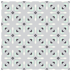 Geometric Floral Seamless Pattern on Soft Gray Background.