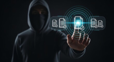 Obraz premium Cyber Security Threat Hacking Data Protection Digital Document Verification Anonymous Hacker Access Secure File System Online Safety 182 characters