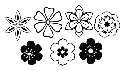 Minimalist Hand-Drawn Floral Doodles in Black and White