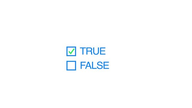 True or false option with check mark and cross sign checklist on transparent background. True or false icon with text

