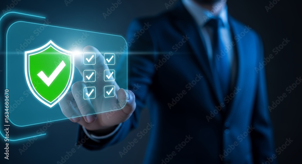 Aufkleber cybersecurity shield verification business professional approving secure data protection system with