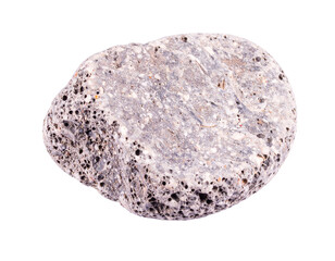 Obraz premium A pumice stone with a rough, porous surface and a gray-brown color, a classic example of lightweight volcanic rock, isolated on a white background.