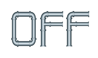 Creative typography design made from metallic industrial pipes spelling the word OFF