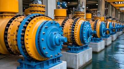 Industrial machinery components in a row.