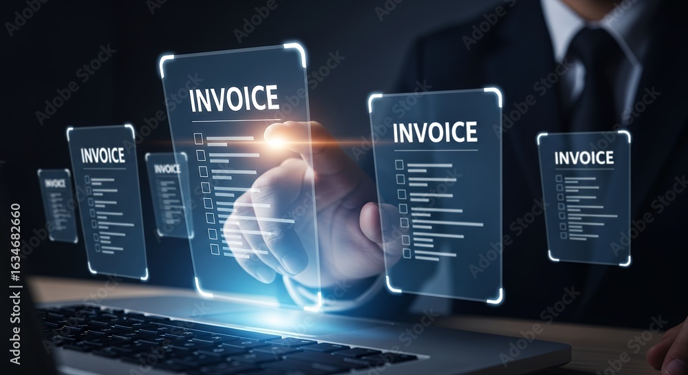 Poster digital invoice processing technology secure payment management system for business financial transa