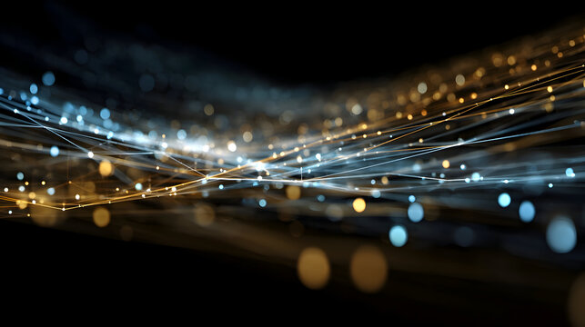 Luminous Blue and Gold Data Streams Converging in a Digital Nexus.